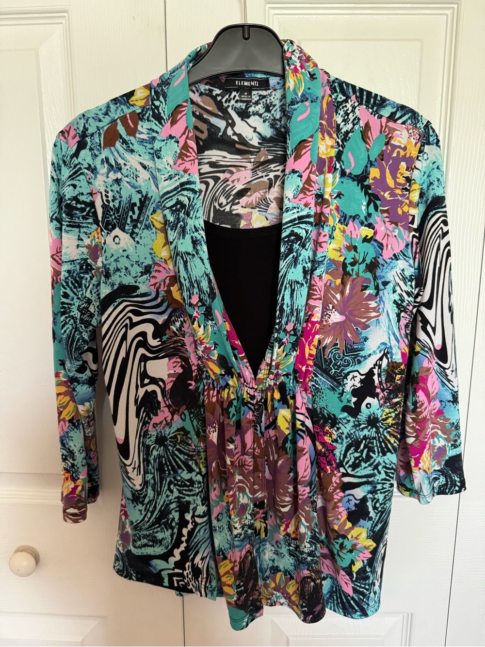 Elementz Teal Floral & Abstract V-Neck Tunic
